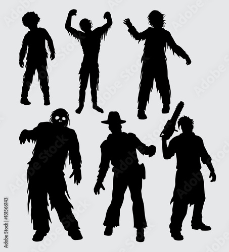 Zombie male and female walking silhouette. Good use for symbol, logo, web icon, mascot, sticker, sign, or any design you want.