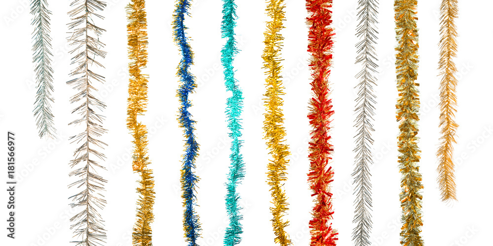 Various christmas tinsel collection isolated