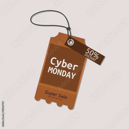 Editable Cyber Monday Discount Hang Tag Vector Illustration with Brown Color for Shop Advertising