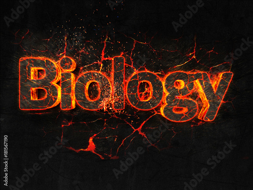 Biology Fire text flame burning hot lava explosion background.
