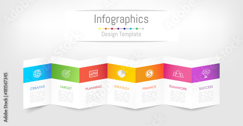 Infographic design elements for your business data with 7 options, parts, steps, timelines or processes. Brochure paper concept, Vector Illustration.