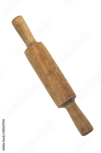 Wooden rolling pin, isolated on white background