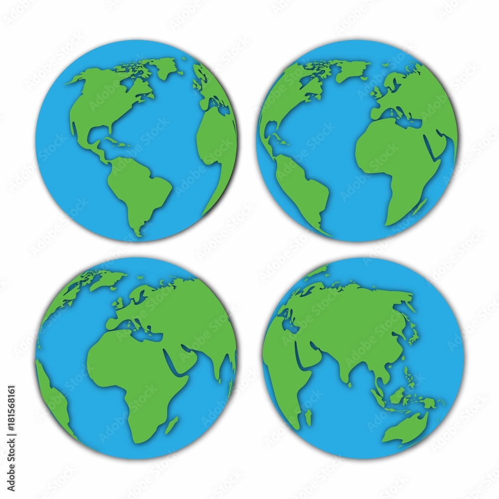 White map of the continents of the world on blue background. Globe icon with smooth vector.
