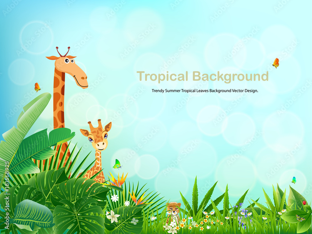 Naklejka premium Tropical island spring of beautiful plants green and adstract bachgrounds.
