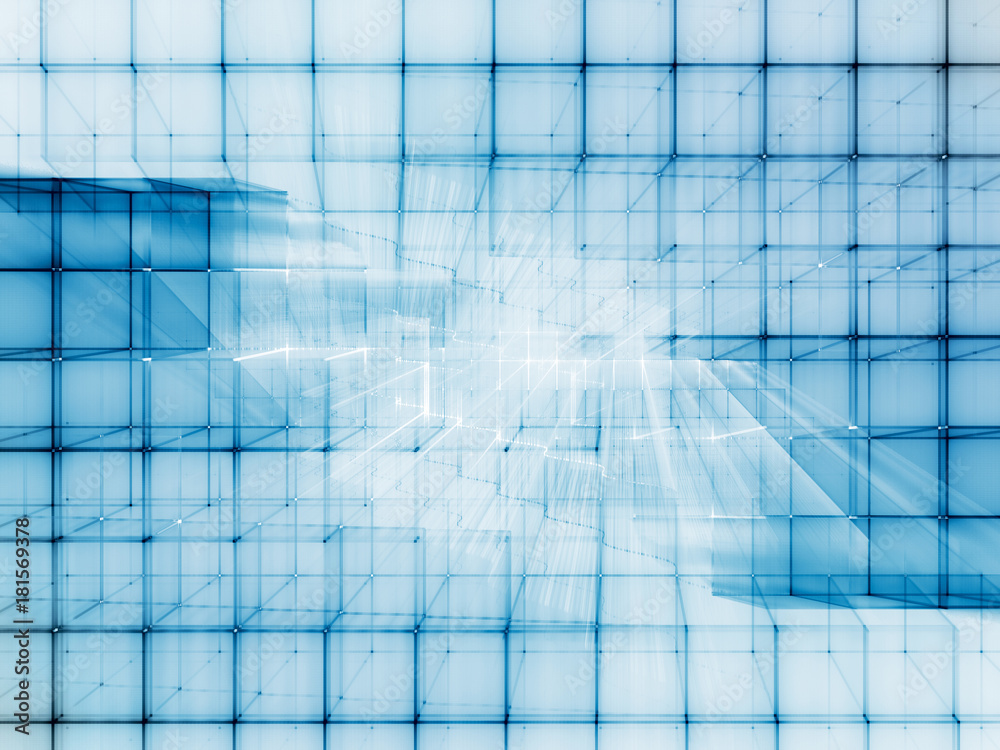 Obraz premium Abstract blue toned background element on white. Disturbed grid pattern. Detailed fractal graphics. Information technology concept.