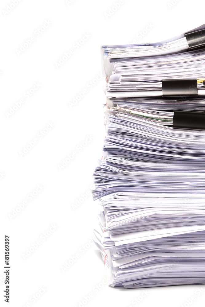 Stack of business papers isolated on white background