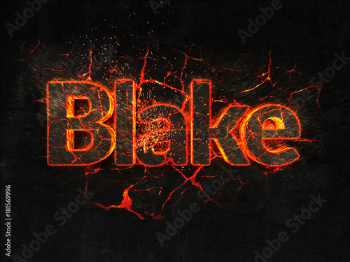 Blake Fire text flame burning hot lava explosion background. photo