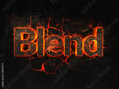 Blend Fire text flame burning hot lava explosion background.