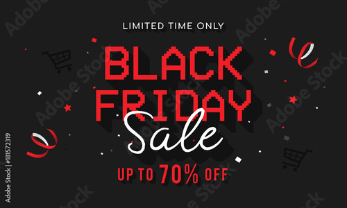 Black Friday sale vector illustration, Typography with long shadow, Black and Red theme