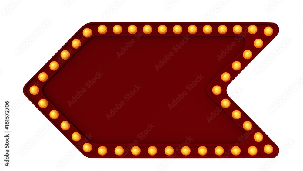 Red Marquee light board sign retro on white background. 3d rendering