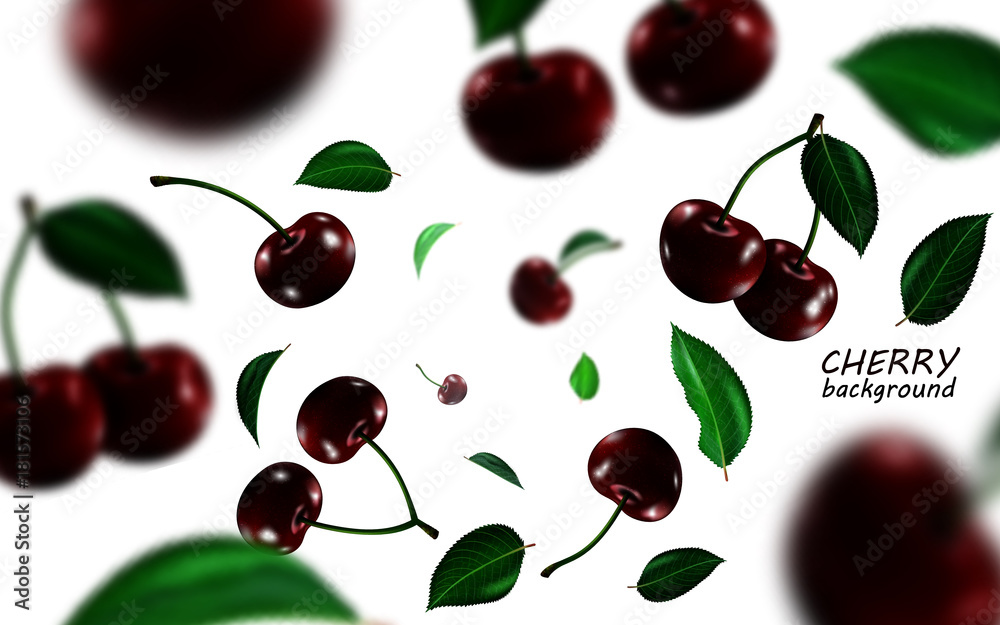 Falling black cherries elements, realistic cherry background on white in 3d illustration Stock Vector | Adobe Stock Falling black cherries elements, realistic cherry background on white in 3d illustration Stock Vector | Adobe Stock