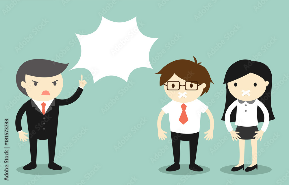 Business concept, Boss is complaining and business people feeling awkward with scotch tape over their mouth. Vector illustration. Business concept, Boss is complaining and business people feeling awkward with scotch tape over their mouth. Vector illustration.