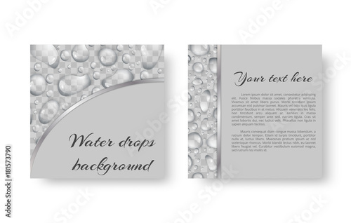 Template of a greeting card with transparent rain drops