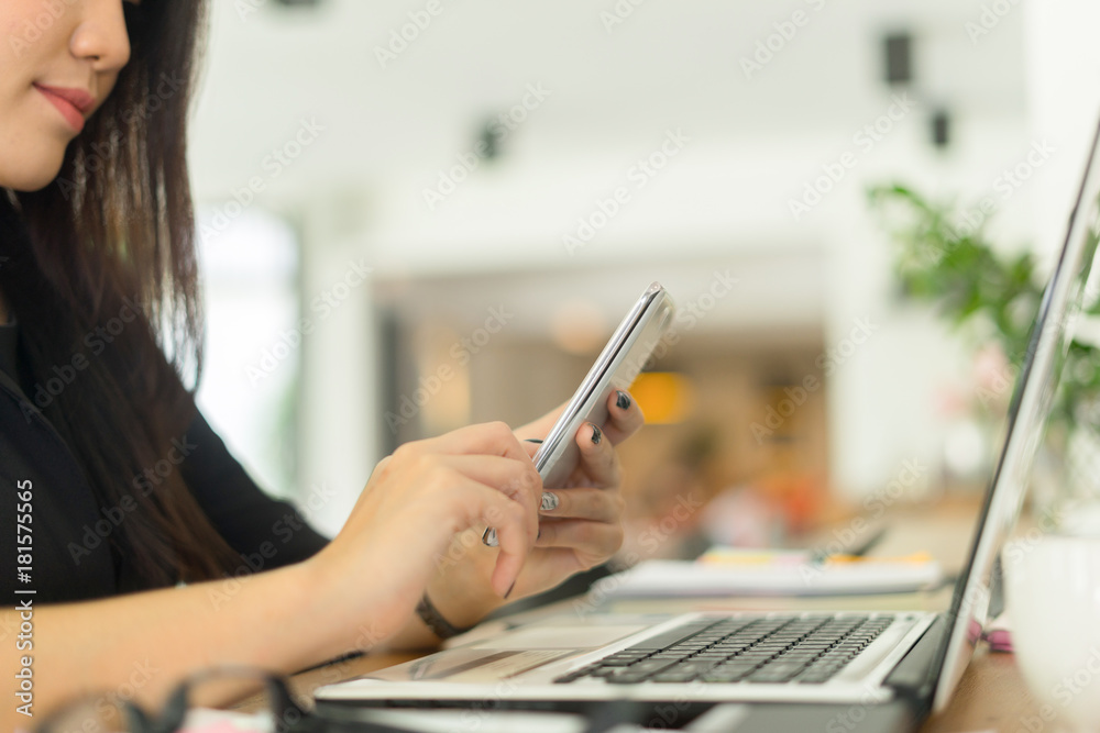 modern business woman working with smartphone in office modern business woman working with smartphone in office