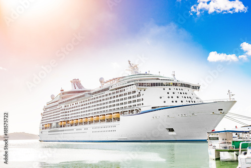 Cruise ship vacation travel boat on Caribbean destination holiday getaway. Tropical sun holidays.