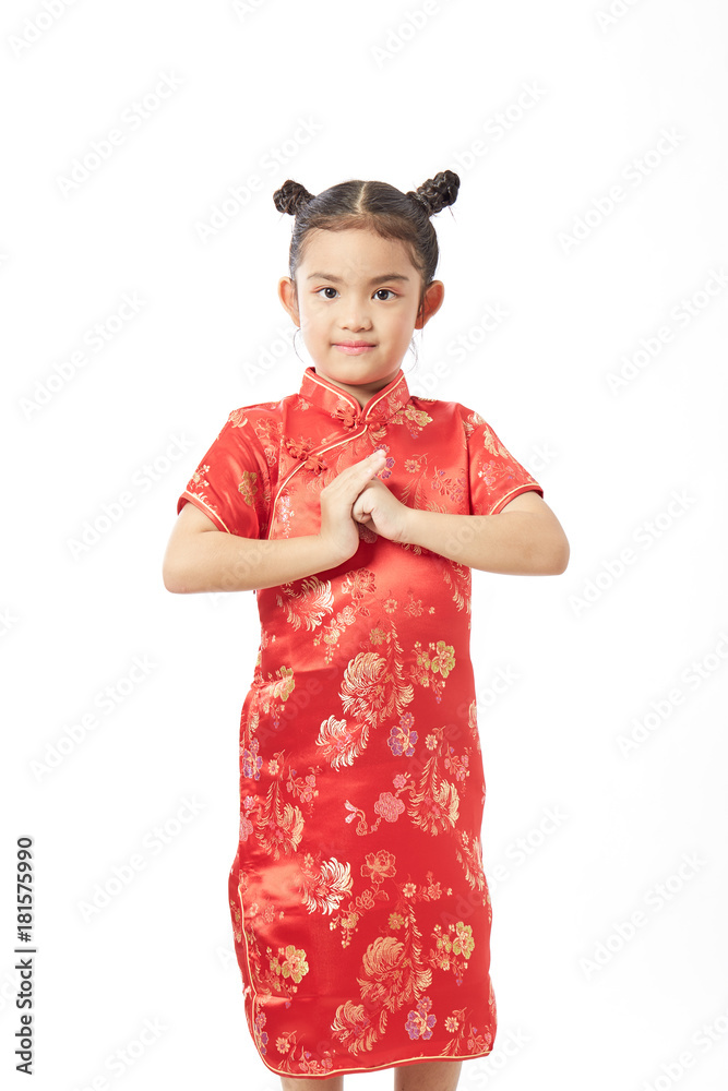 Cute girl wearing red Chinese suit Cute girl wearing red Chinese suit