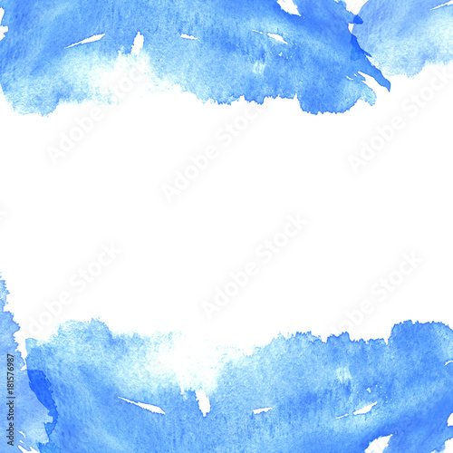 Watercolor blue background, blot, blob, splash of blue paint on white background. Watercolor blue, sky, spot, abstraction. Frosty window, frost, blur of blue paint.