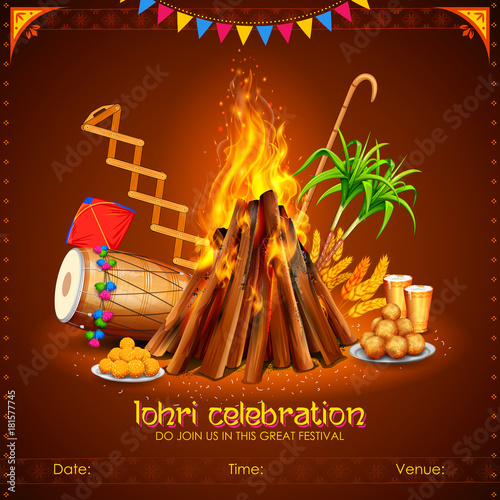 Happy Lohri holiday background for Punjabi festival