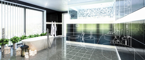 Luxurious Bathroom Furnishing in Project (panoramic) photo