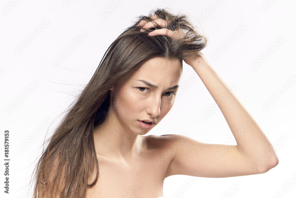Young beautiful girl on white isolated background, portrait Young beautiful girl on white isolated background, portrait