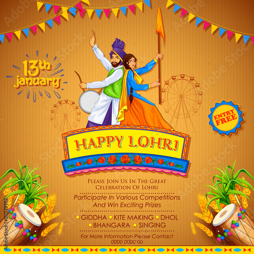 Happy Lohri holiday background for Punjabi festival