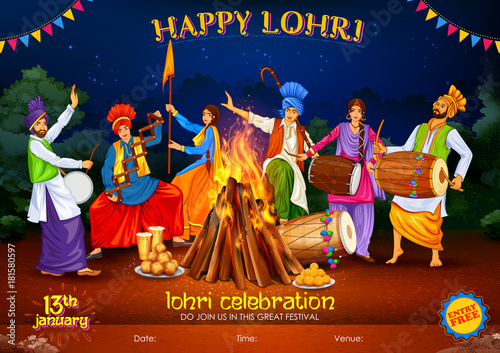 Happy Lohri holiday background for Punjabi festival