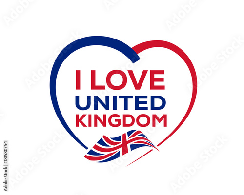 I love united kingdom with outline of heart and UK flag, icon design, isolated on white background.