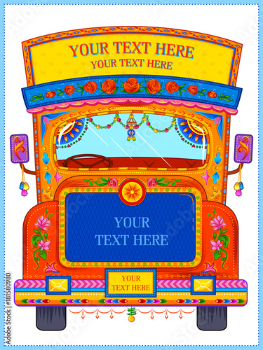 Colorful welcome banner in truck art kitsch style of India