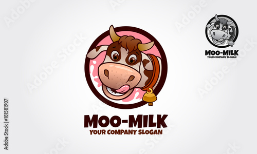 Moo Milk Mascot Cartoon Character. A cow cartoon character logo template. This logo ideal for Food logo, Milk or Cheese Product, Ice Cream product, Yogurt product and others.