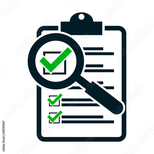 Photo checklist magnifying assessment. Flat design icon
