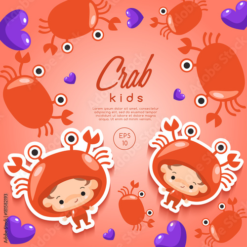 Boy and girl wearing Animal fancy hat   Vector Illustration