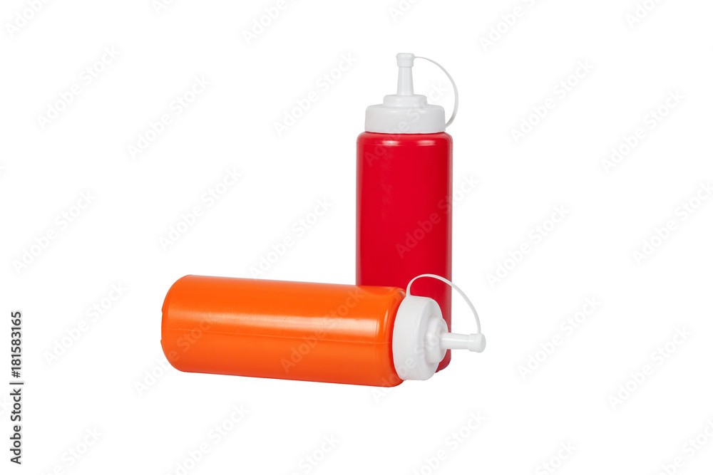 chilly source bottle and tomato source bottle on white background. chilly source bottle and tomato source bottle on white background.