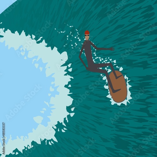 surfer sliding on the big wave, surfing