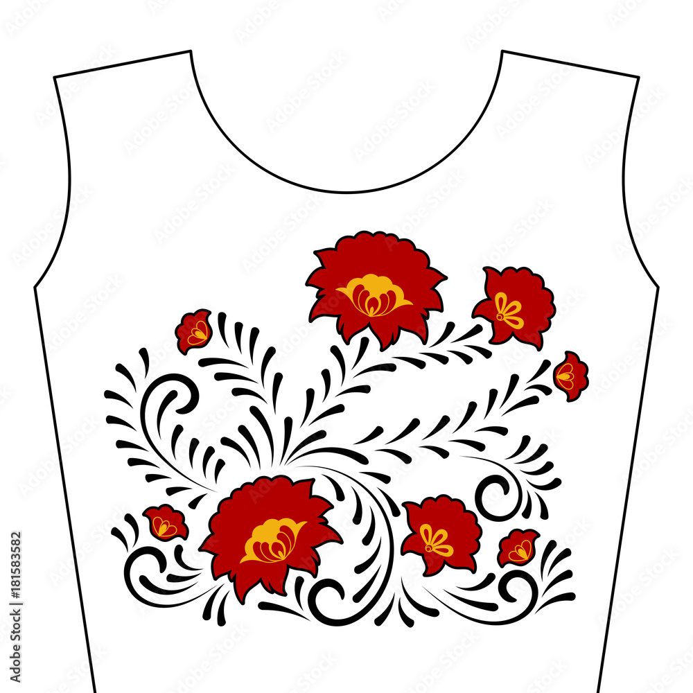 Neck flower embroidery pattern vector. Folk craft floral ornament print  isolated on white background. Ethnic patch textile design for woman dress,  top blouse, t-shirt, fashion necklace or collar. Stock Vector | Adobe