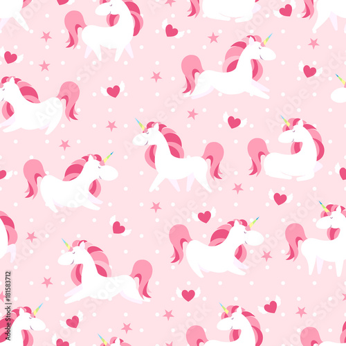 Magic Unicorn seamless pattern. Modern fairytale endless textures  magical repeating backgrounds. Cute baby backdrops. Vector illustration