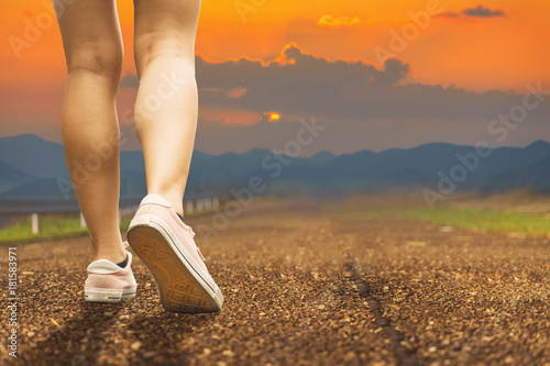 Close up of girl shoes walking	