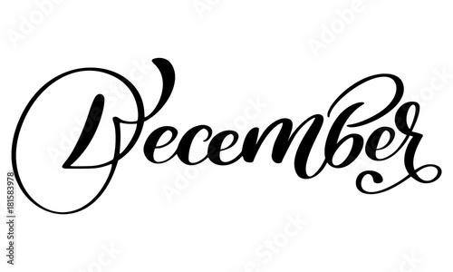 Hand drawn typography lettering word December isolated on the white background. Fun brush ink calligraphy inscription for winter greeting invitation card or print design