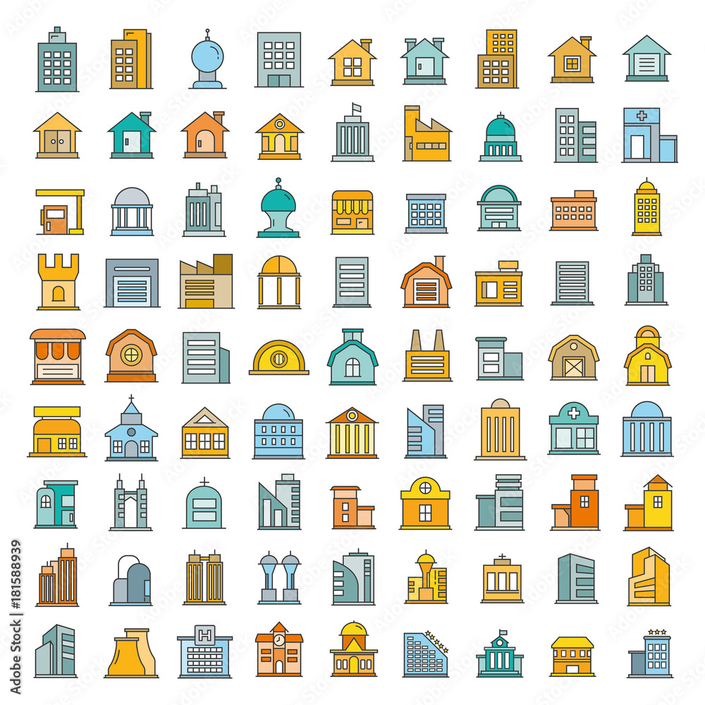 building and tower icons color theme building and tower icons color theme