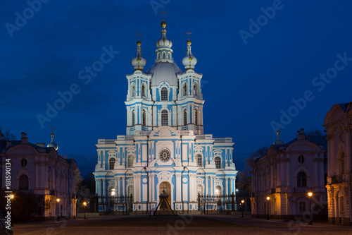 Smolny Cathedral in night , St.-Petersburg, Russia