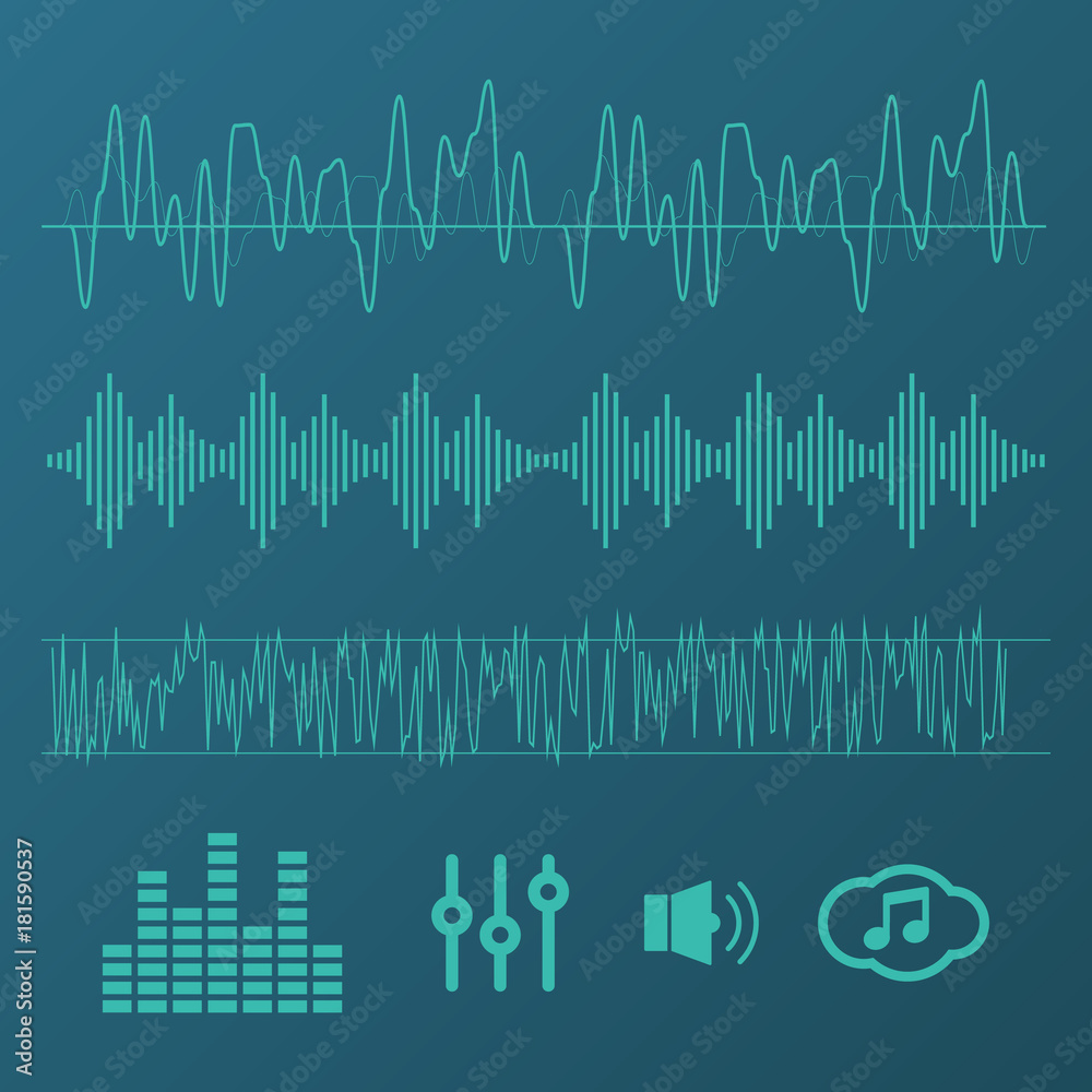 Sound waves sign and symbol in flat style