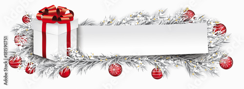 Paper Banner Red Christmas Baubles Gift Frozen Fir Twigs