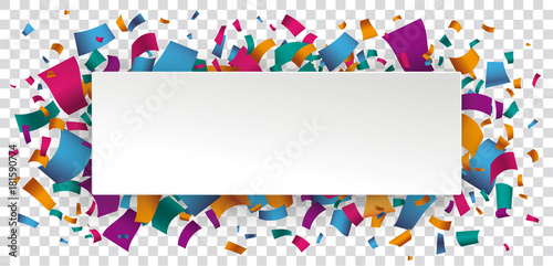 Paper Banner mit buntem Konfetti auf kariertem Hintergrund