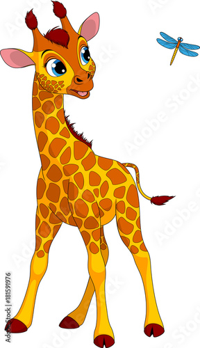 Funny little giraffe and dragonfly