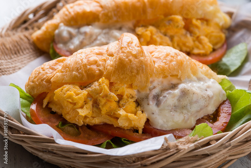 Breakfast Croissant stuffed scrambled eggs and tuna