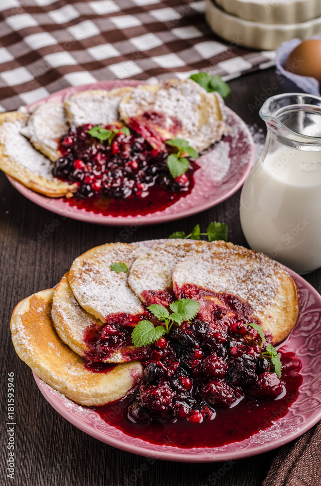 Crepes pancakes with berries reduction Crepes pancakes with berries reduction