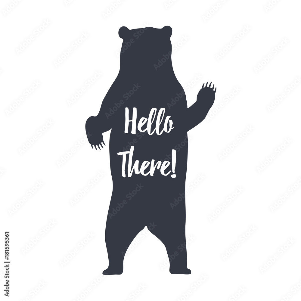 Obraz premium Hand drawn label grizzly bear vector illustration and