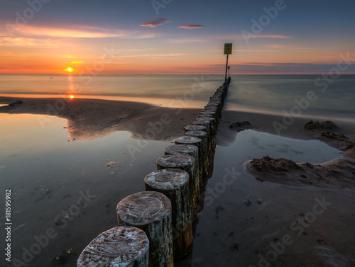 Baltic sea during sunset. Polish coast 