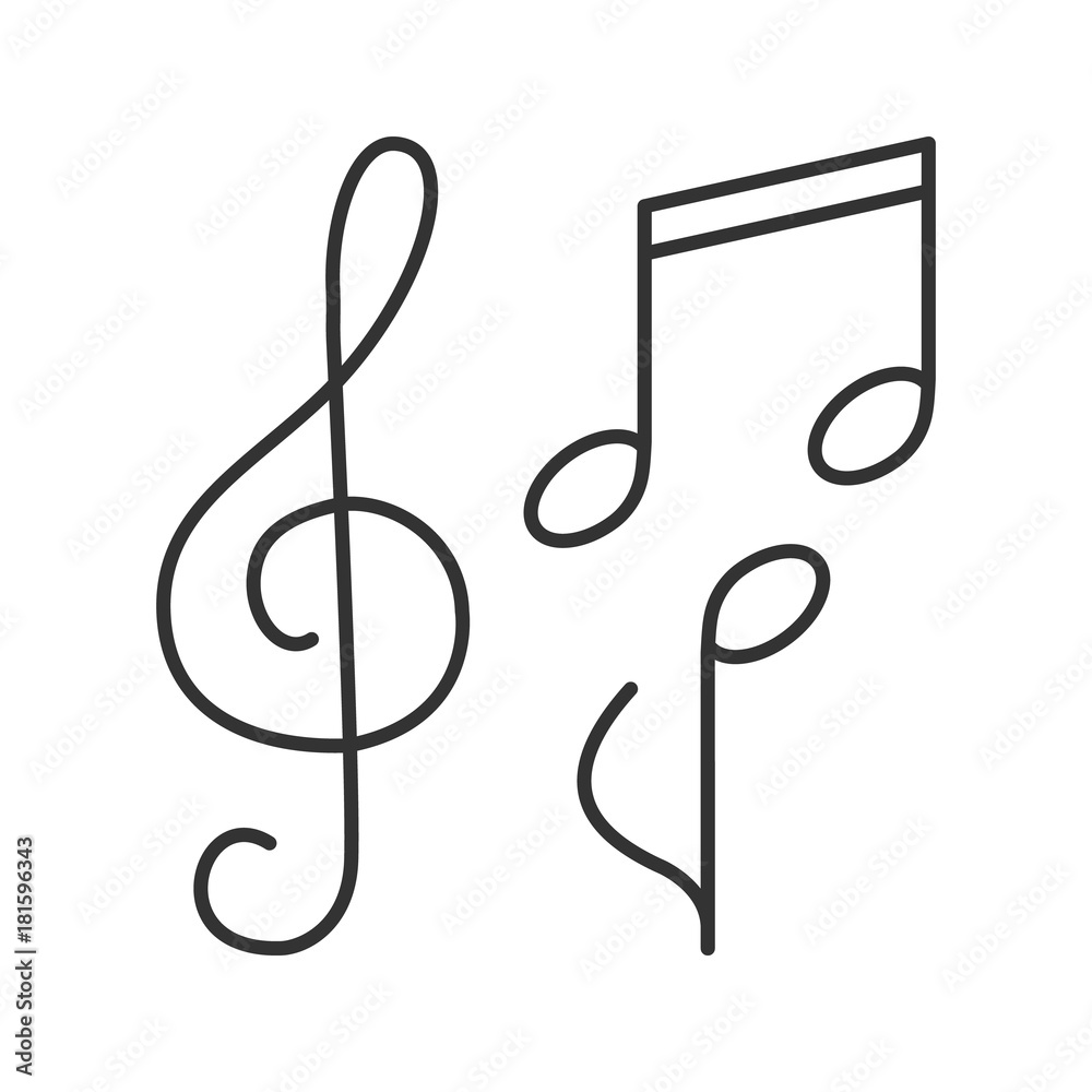 Fototapeta Treble clef and musical notes linear icon