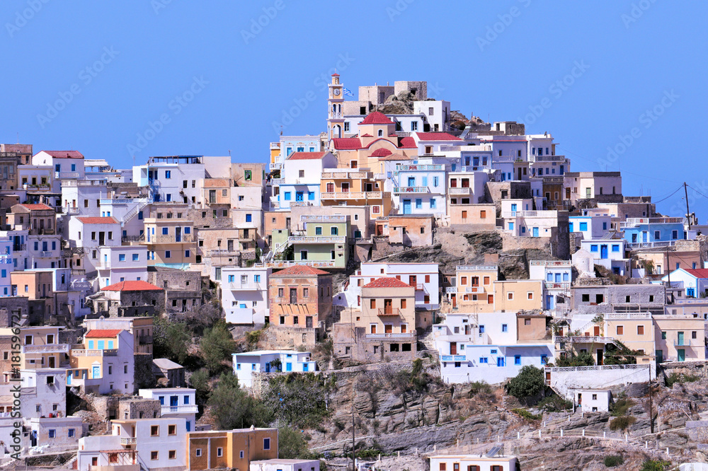 Olympos town close up in karpathos