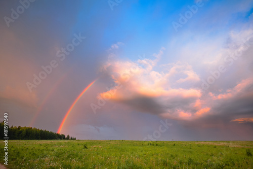 Rainbow in summer in the field
